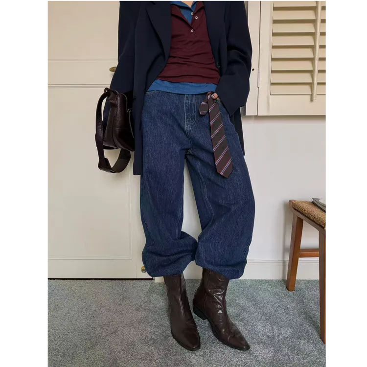 HELLOTANGO《回忆追溯》复古简约宽松廓形萝卜型牛仔裤L2519#