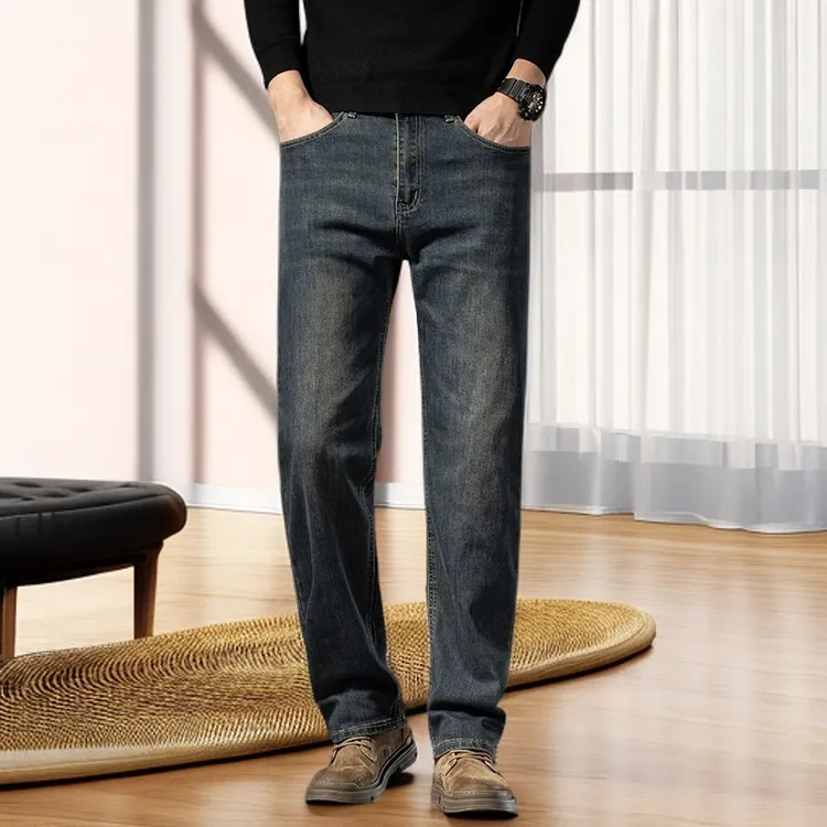 诺顿雷斯秋季复古牛仔裤男士直筒宽松阔腿弹力休闲大码新塘秋冬裤