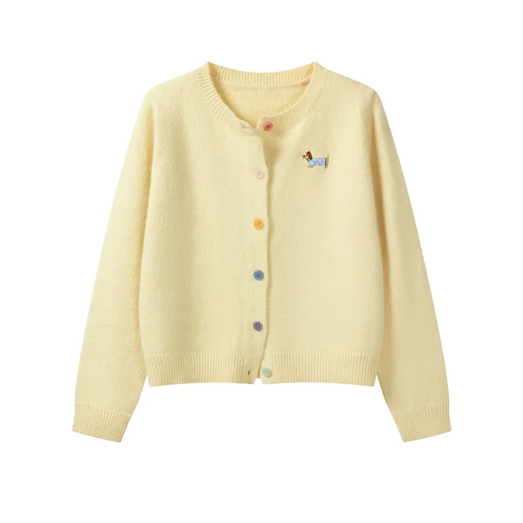 羊城故事-韩系黄色腊肠狗刺绣针织毛衣女冬百搭上衣Y51155213