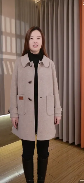 【分5】2025新款双面绵羊毛大衣牛角秋冬外套时尚气质宽松上衣1036#