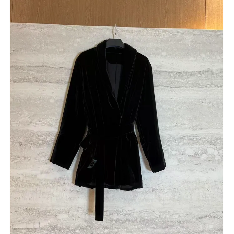 TANTAN 100真丝 时尚气质简约收腰秋冬丝绒外套3510