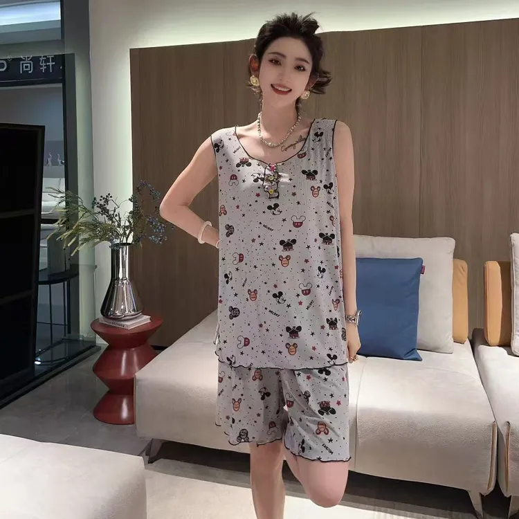 夏季甜美卡通米奇宽松大码时尚休闲舒适薄款女士家居服睡衣套装