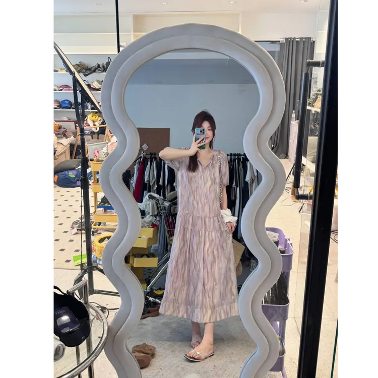 晶咕【桃之夭夭！】气质晕染图案宽松短袖连衣裙轻奢时尚