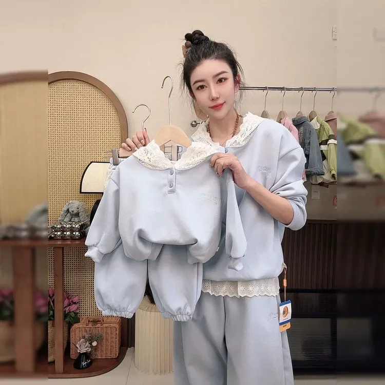 女童套装春秋款2025新款洋气中大童时髦连帽套头套装小童套装网红