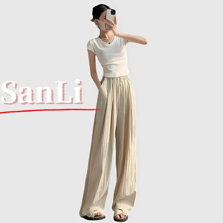 【SanLi】慵懒山本裤宽松垂坠感休闲直筒2025新款夏季冰丝阔腿裤女