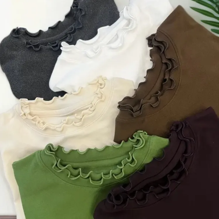 菩朵 双木耳边磨毛慕斯绒加厚打底衫秋冬韩版秋季时尚百搭