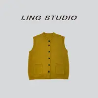 LING/STUDIO『秋高气爽』100%绵羊毛 纯色圆领口袋毛衣马甲5091651