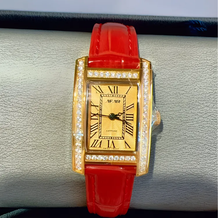 女款金表999足金黄金进口石英机芯女士防水满钻100%纯金黄金手表