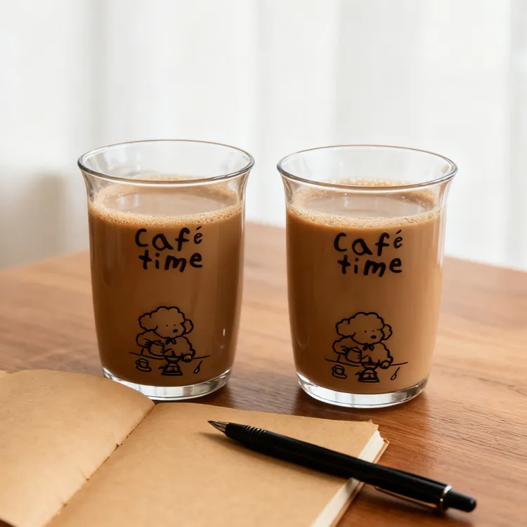 透明三只装INS风高颜值玻璃翻口杯家用咖啡厅大容量咖啡杯果汁杯