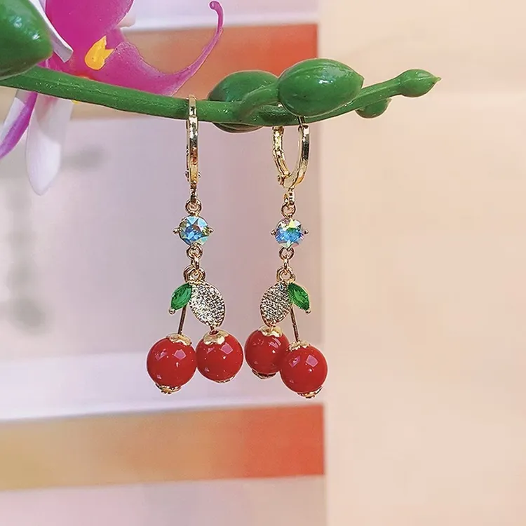 铜合金耳饰 虹颜（14号）樱桃时尚耳坠气质轻奢红色百搭耳环