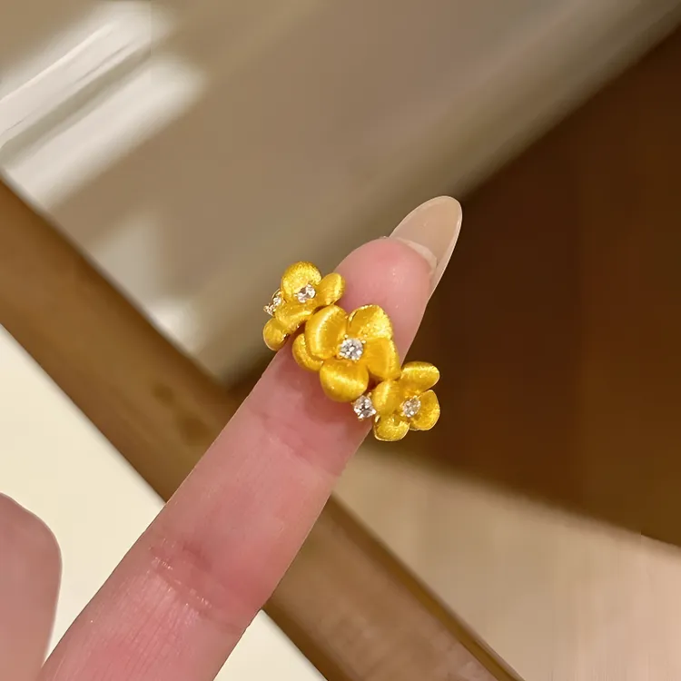 铜合金戒指 拉丝工艺繁花锦簇实心金戒指女复古新中式食指戒指环 