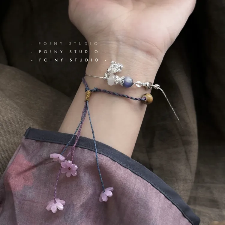 纯铜手镯 原创紫色系手链套装手镯女编织手绳简约百搭可调节手饰