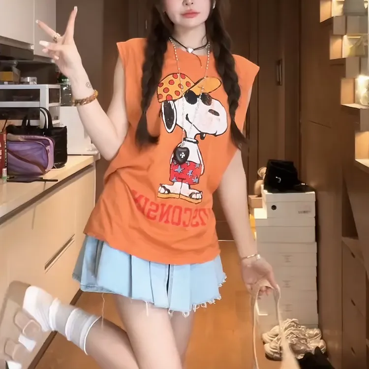 【落日蜜橘】2025夏季新款泡菜订制史努比T桖橘色老汉背心LK2503652