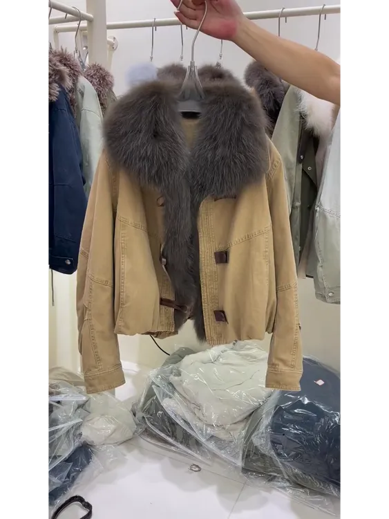 2025冬季新款棉服外套女派克服大毛领单排扣冬日保暖宽松棉衣棉袄