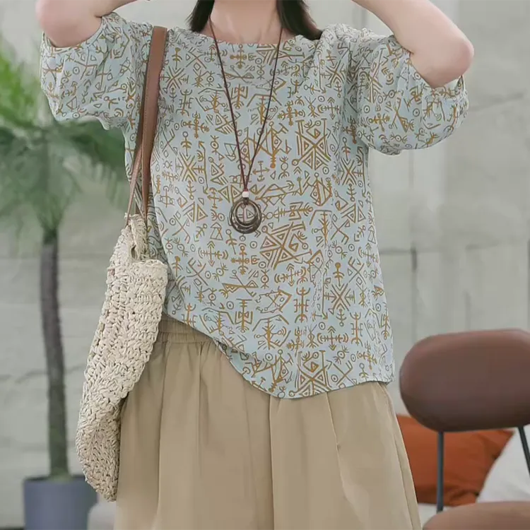 设计感休闲印花小衫薄款女款2025新款洋气百搭衬衫C5442