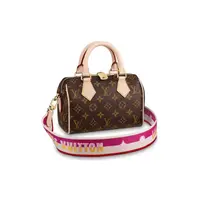 99新 LouisVuitton/路易威登 老花Speedy20单肩包卡其色/玫红色