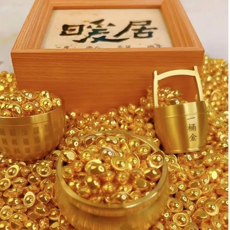 【铜德社】实心制作元宝聚宝盆米缸压缸必备金色元宝工艺品