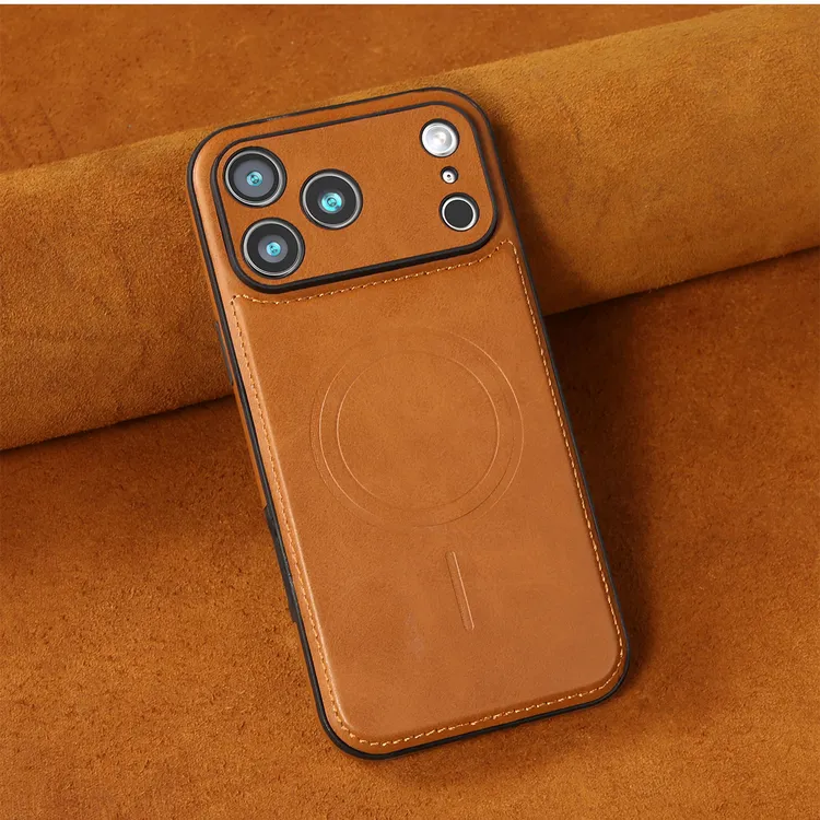 新款适用于苹果17promax真皮手机壳皮革磁吸16防摔15商务14高档13