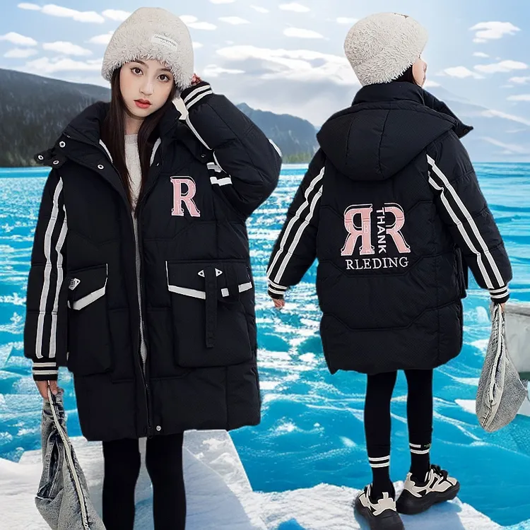 女童女大童保暖棉服加长加厚加毛棉衣仿兔毛中大童冬季外套冬款