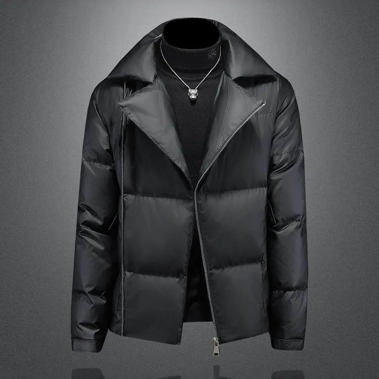 西装领羽绒服男装时尚百搭冬季加厚保暖斜拉链休闲白鸭绒外套潮