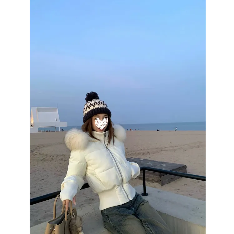 韩女日记 休闲慵懒风加绒棉服时尚高级感可拆卸毛领显瘦外套D879