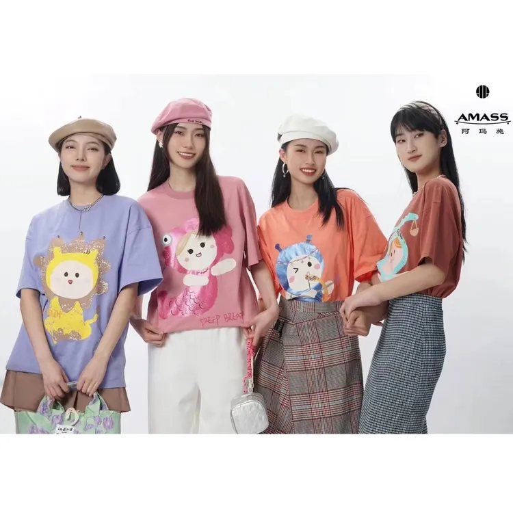 AMASS/阿玛施春夏新款时尚圆领潮流宽松简约彩色12星座T恤5300999