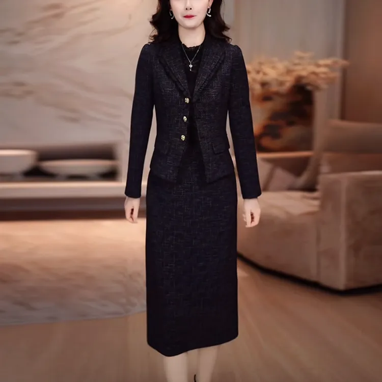 弹力精纺气质轻奢高级感套装2025秋季新款时尚贵妇人显瘦连衣裙子