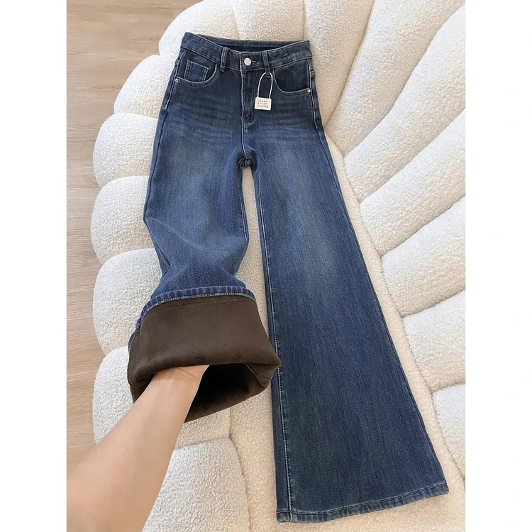 复古高腰微喇牛仔裤女2025秋冬新款时尚不贴腿显瘦加绒喇叭裤