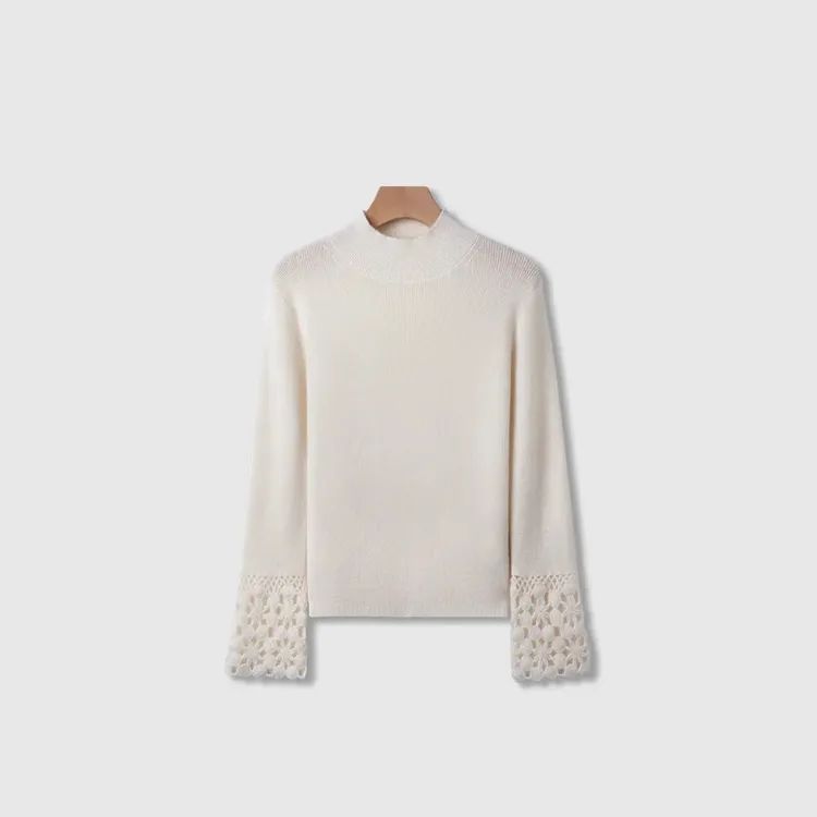 【直播间爆款】羊毛衫女韩系半高领镂空毛衣打底针织衫女士内搭长袖
