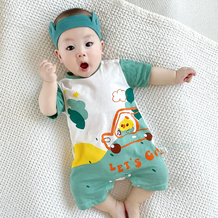 婴儿纯棉连体衣夏季新生儿短袖哈衣宝宝超萌卡通包屁衣睡衣空调服