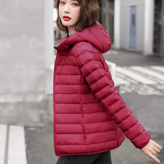 秋冬新款纯色轻薄羽绒服女士外穿立领连帽两款任选保暖超轻外套