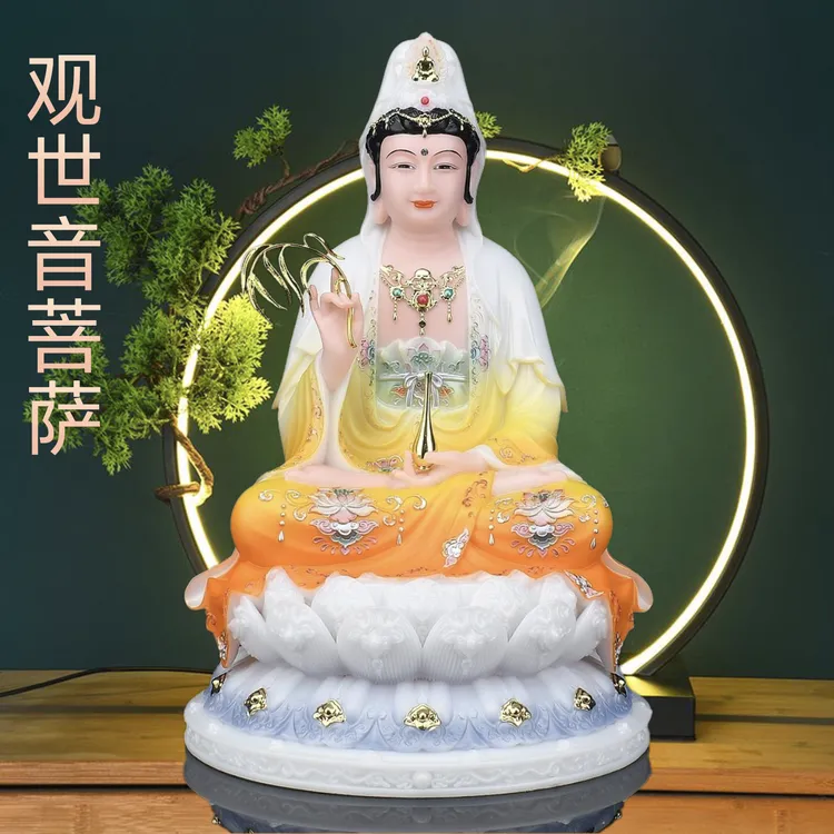 新款汉白玉观世音菩萨神像居家供奉娑婆四圣观音娘娘家用佛像摆件