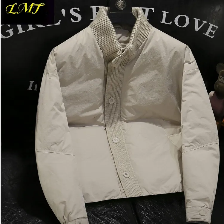 欧货立领羽绒服男针织拼接落肩2025秋冬季新款微阔鸭绒保暖外套男