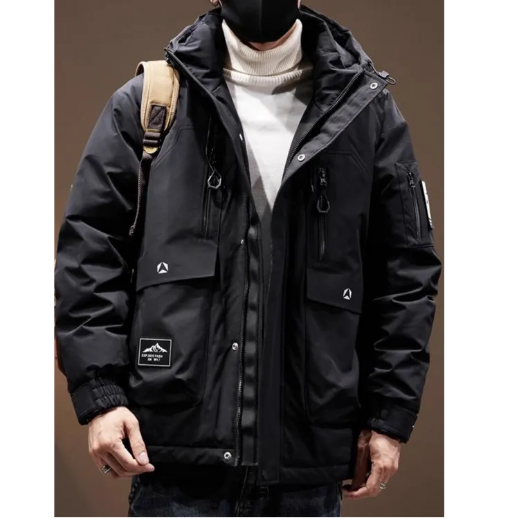 美式高端白鸭绒工装羽绒服男宽松青年保暖冲锋衣休闲连帽羽绒外套