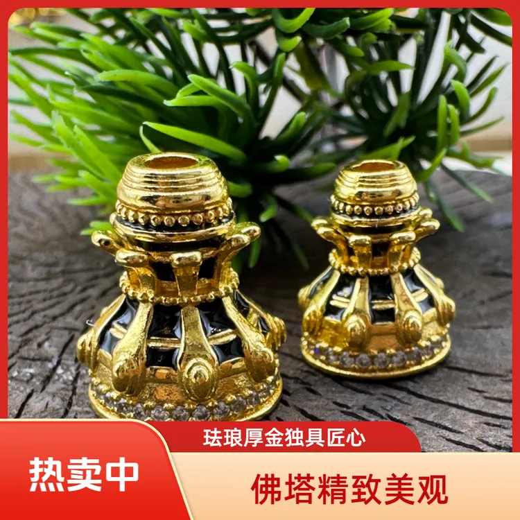 足银珐琅银制品 【小蛮腰佛塔】珐琅彩三通配饰百搭手持手串108搭配