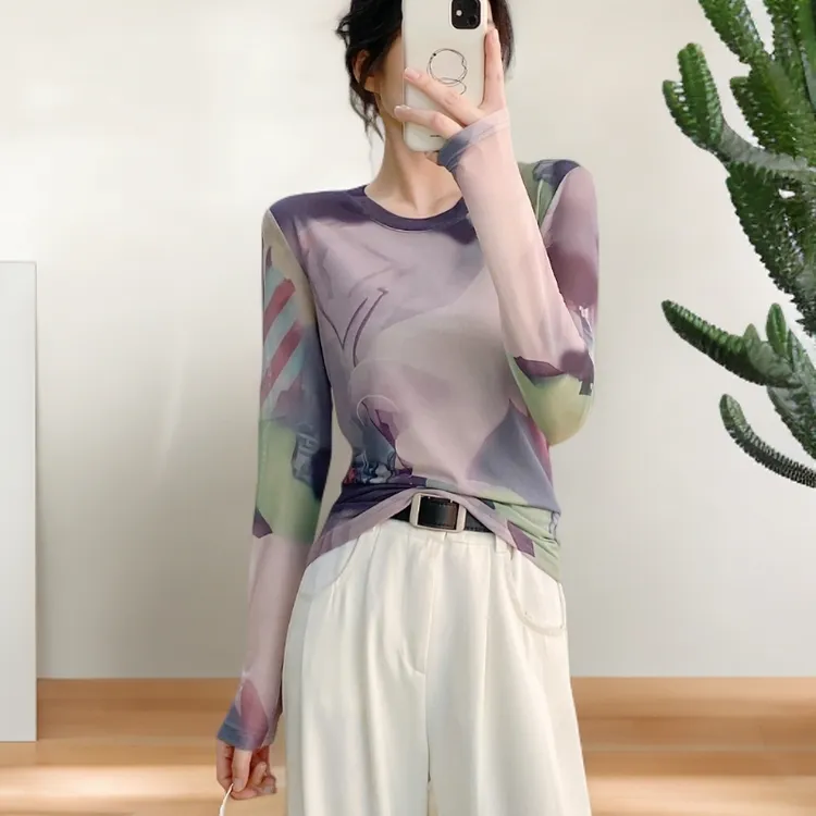 网红独特漂亮小衫网纱打底衫女款爆款2025新款高端时尚春秋装上衣