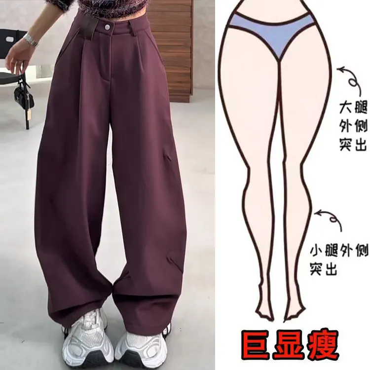 早春新款简约垂感时尚休闲百搭通勤风遮肉显瘦高腰宽松弯刀西装裤