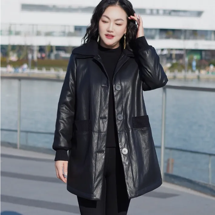 女士皮衣大衣冬季保暖加厚休闲款皮毛一体大码加绒显瘦妈妈装8858