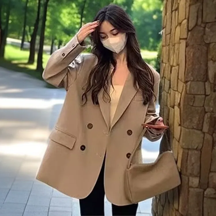 新款小个子女士休闲气质春秋西装外套通勤纯色长袖上衣显瘦洋气