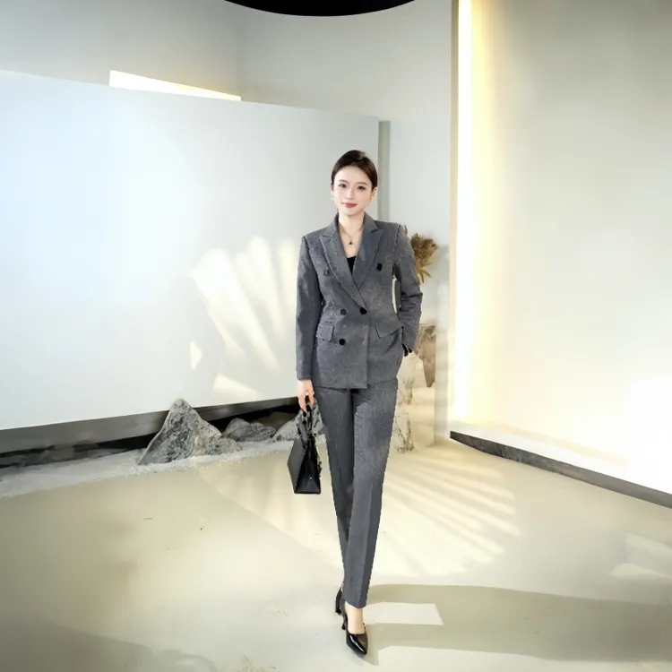 双排扣花灰西装外套女西服高端职业工作服职场经理商务正装女套装