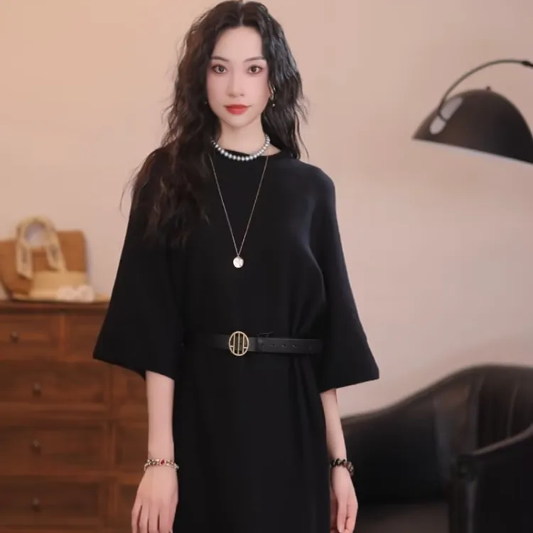 阿玛施爆款洋气圆领气质秋冬女款修身羊毛裙冬季连衣裙5599027