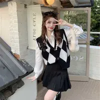 秋冬穿搭一整套女装小香风针织毛衣马甲背心衬衫减龄百褶裙三件套