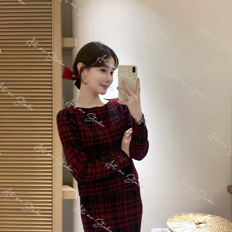 【ART ME】玛格丽特自带港味滤镜红黑格上衣半裙w24678