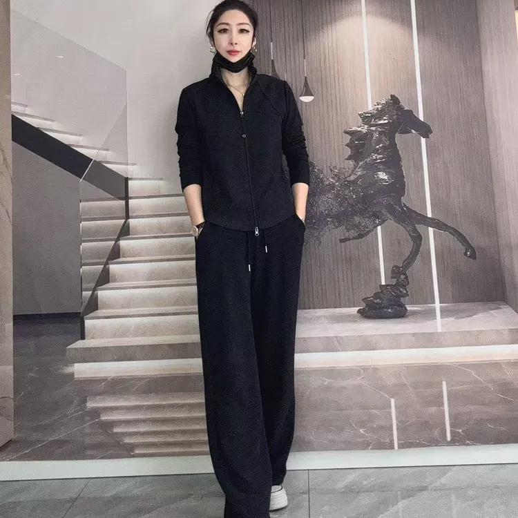 【鸯哥】629秋款简约百搭立领拉链时尚气质显瘦女士套装