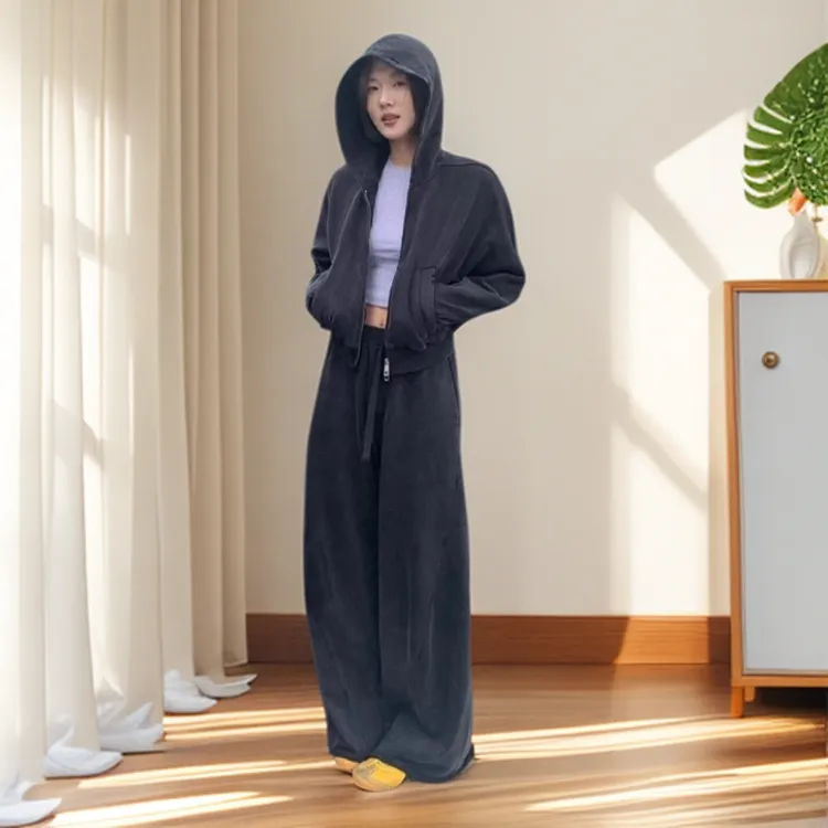 美式新款深灰色运动套装女秋2025复古休闲连帽外套卫衣卫裤两件套