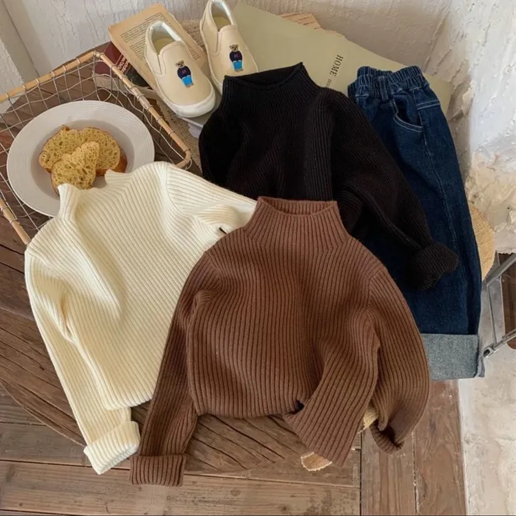 2025纯色冬装男童女童高领针织衫加厚不起球保暖毛衣休闲百搭韩版