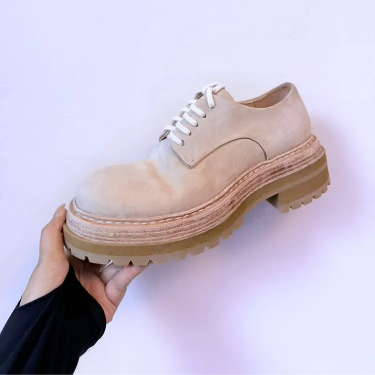 西部印像马臀皮休闲皮鞋手工固特异百搭大头低帮德比鞋20254