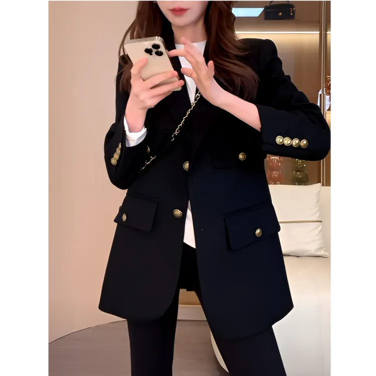 2025秋季高级感多口袋设计感气质休闲时尚百搭黑色西装外套女3991