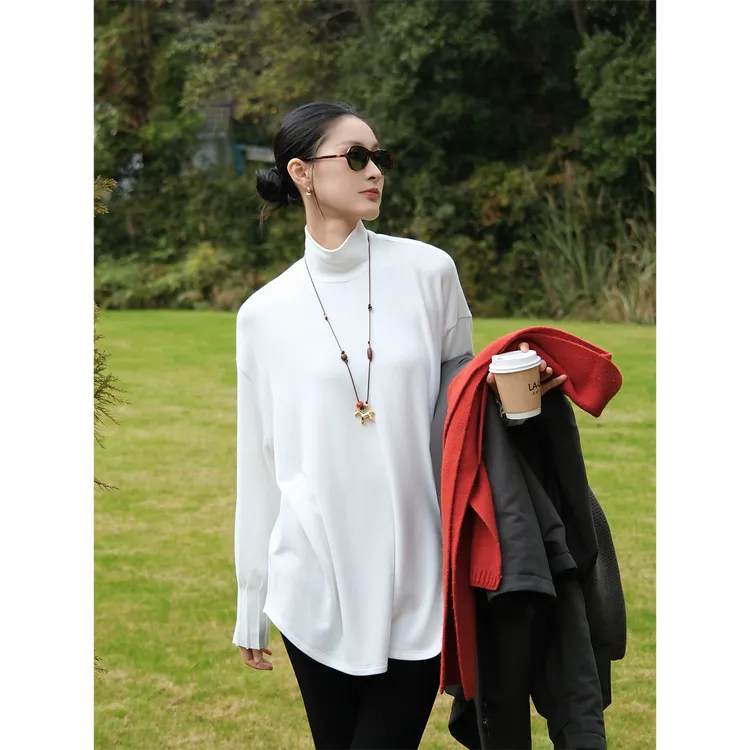 【JIEJI ZHANG】高级定制秋冬时尚百搭双色贝壳奶皮子混纺T恤351151