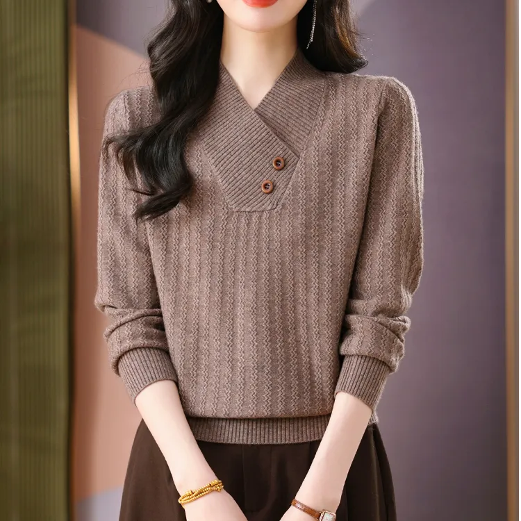 新款洋气拼接提花套头宽松显瘦百搭时尚女针织衫9266